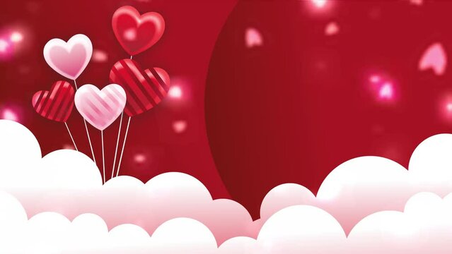 Valentine's motion animation video of flying heart balloons and clouds