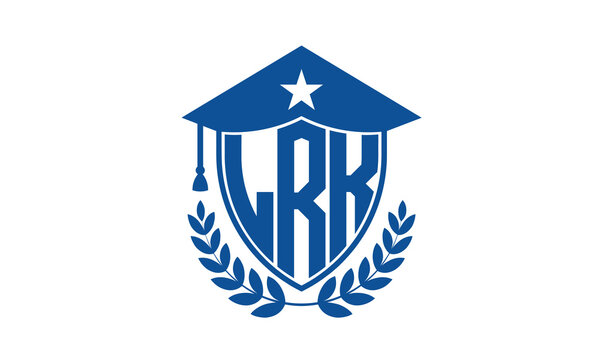 LRK three letter iconic academic logo design vector template. monogram, abstract, school, college, university, graduation cap symbol logo, shield, model, institute, educational, coaching canter, tech