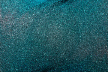 Blue green glitter texture abstract banner background with space. Twinkling glow stars effect. Like...