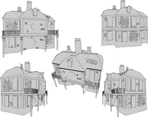 Vector sketch illustration of classic vintage haunted old house design