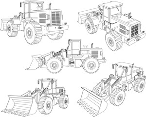 Vector sketch illustration of bulldozer tractor heavy equipment vehicle design