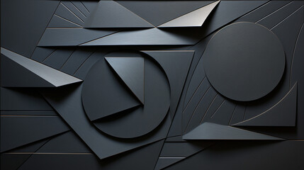 geometric shapes of black paper composition abstract - obrazy, fototapety, plakaty
