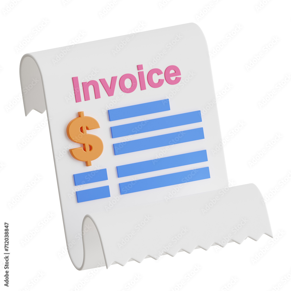 Poster 3d invoice model optimizing financial transactions with clarity. 3d illustration, 3d element, 3d ren