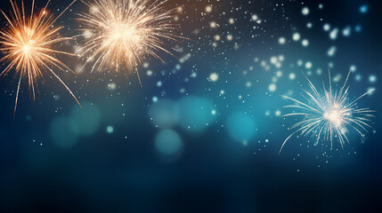 Fototapeta na wymiar Celebrate 2024 with Joy - New Year's Eve Party Background Featuring Sparklers and Bokeh Lights on a Dark Blue Night Sky, Perfect for Greeting Cards and Promotional Content