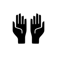 Obraz premium Praying hand gesture in black fill icon. Trendy style Ramadan design element resources for many purposes.
