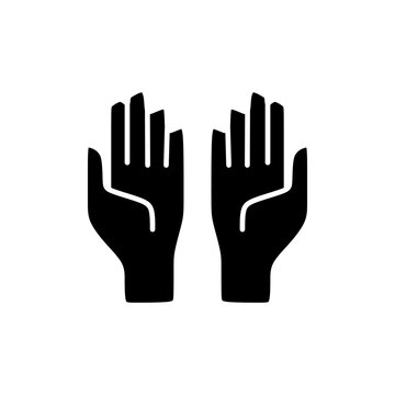 Praying hand gesture in black fill icon. Trendy style Ramadan design element resources for many purposes.