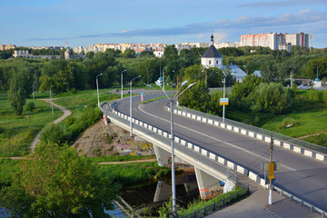 Tver, view of the automobile bridge and the Church of the Intercession