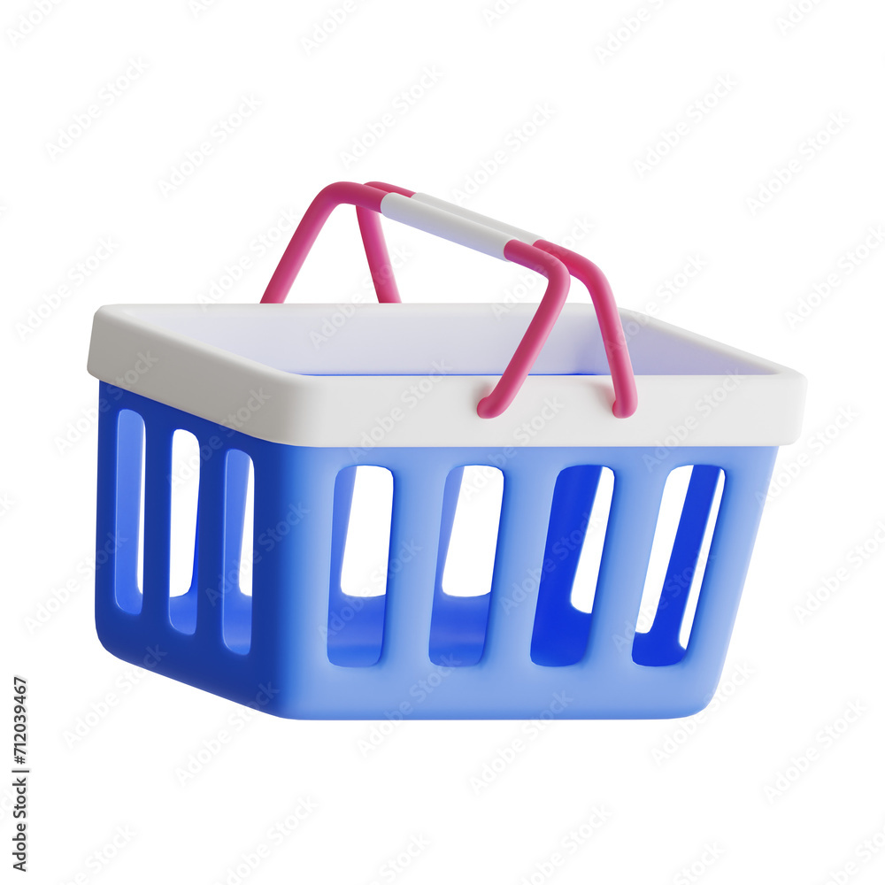 Aufkleber 3d shopping basket model gathering goods for seamless checkout. 3d illustration, 3d element, 3d rend