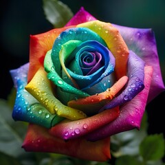 Rose with rainbow colored petals