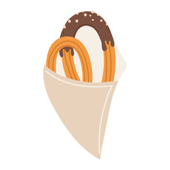 traditional mexican dessert churros with chocolate illustration