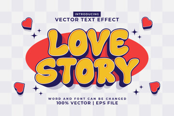 Editable text effect Love Story 3d cartoon style premium vector