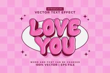 Editable text effect Love You 3d cartoon style premium vector