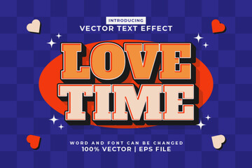 Editable text effect Love Time 3d cartoon style premium vector