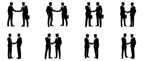Two businessmen shaking hands silhouette black filled vector Illustration icon - Business Handshakes Signifying Partnership and Agreement	