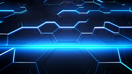 technological hexagonal background with blue neon illustration