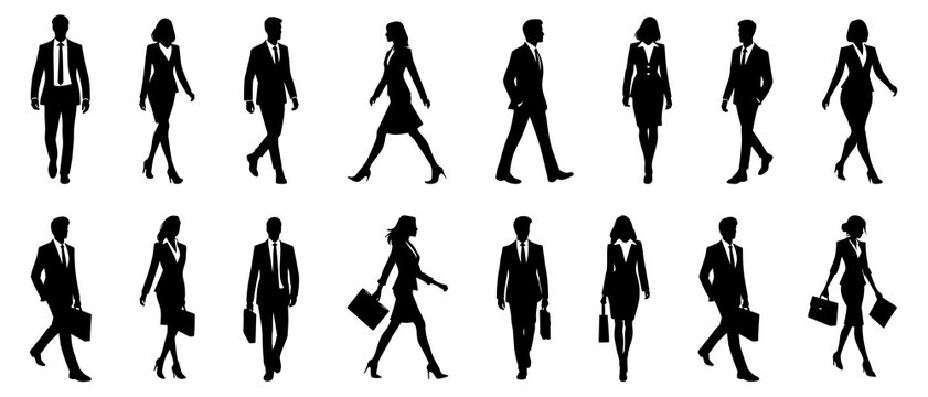 Silhouettes of Business Professionals Walking with Purpose