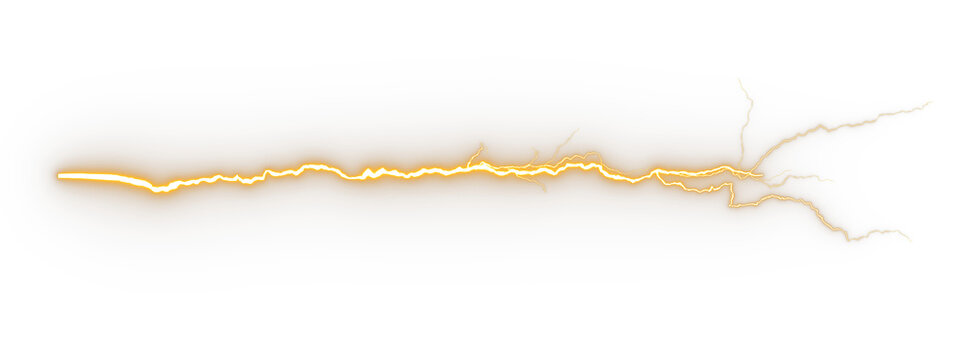 Yellow illuminated thunder strike against on transparent backgrounds 3d rendering png