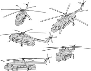 Vector sketch illustration of design for passenger helicopter transportation for remote areas