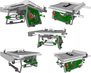 Vector sketch illustration of design of WOOD AND IRON CUTTING MACHINE FOR CONSTRUCTION