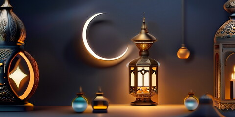 Ramadan moon, mosque, leant background design
