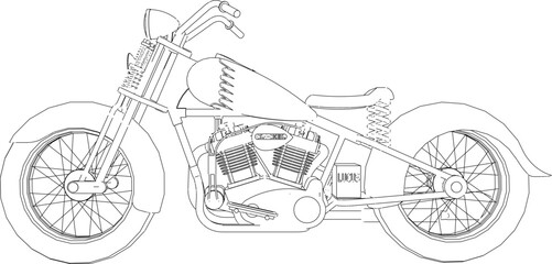 Vector sketch illustration of custom modified motorbike design for touring and competition © nur