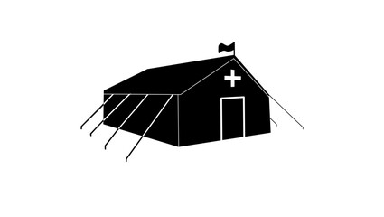 Military medical tent , black isolated silhouette © OMIA