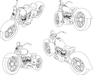 Vector sketch illustration of custom modified motorbike design for touring and competition
