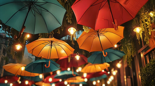 colorful umbrellas hanging