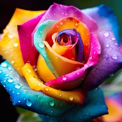 close up of a rainbow colored rose