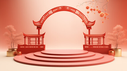 3d podium background themed chinese new year. Suitable for promotion product - obrazy, fototapety, plakaty