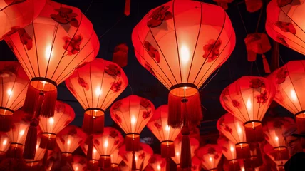 Foto auf Alu-Dibond Chinese lanterns are created from bamboo and rice paper and are flown during the Lantern Festival at Chinese New Year. © Teerasak