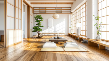 living room japan style interior design. Modern living room corner with table. Ai Generative, - obrazy, fototapety, plakaty
