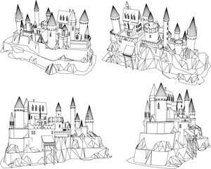 Vector sketch illustration of haunted castle castle design on hill - obrazy, fototapety, plakaty