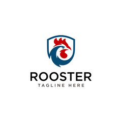 Rooster Shield logo design element. Rooster Inside Shield Logo Design, Abstract, Silhouette. Vector Illustration.
