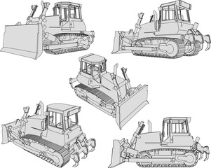 Vector sketch illustration of heavy bulldozer machine design for construction projects © nur