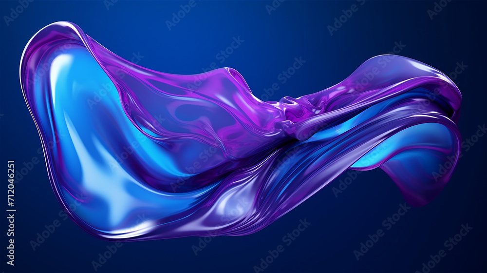 Wall mural blue and purple gradient color floating liquid blob on dark background