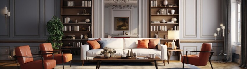 Living room, interior design 3D Rendering, 3D Illustration