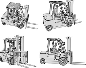 Vector sketch illustration of heavy lifting equipment design
