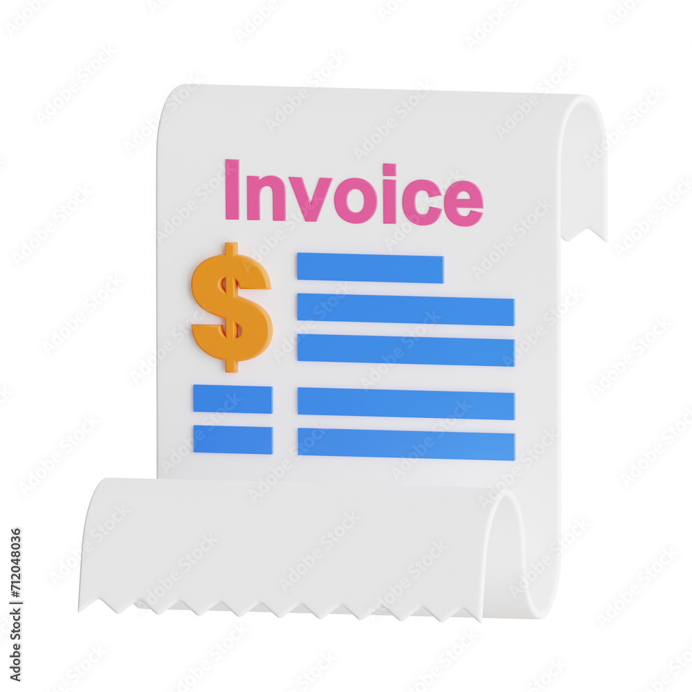 Poster 3d invoice model optimizing financial transactions with clarity. 3d illustration, 3d element, 3d ren