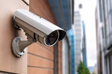 Enhance security with professional surveillance cameras on a modern building. CCTV technology ensuring safety in the urban landscape.