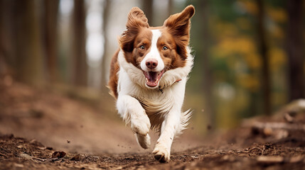 brown and white border collie runs fast