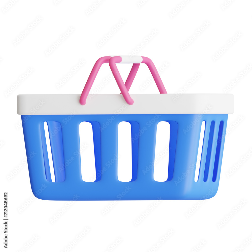 Poster 3d shopping basket model gathering goods for seamless checkout. 3d illustration, 3d element, 3d rend