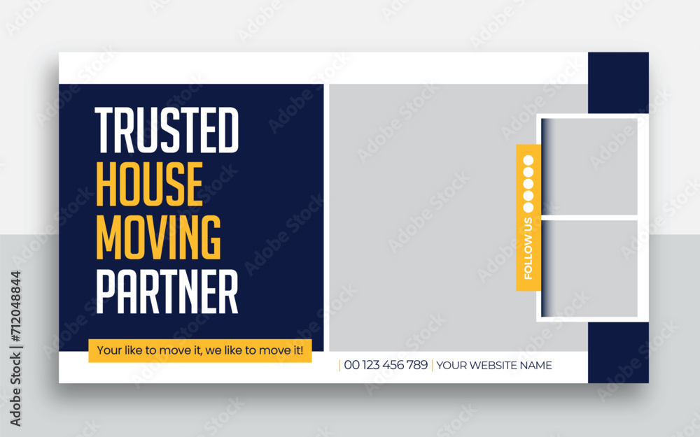 Wall mural moving service and delivery shipment youtube thumbnail and web banner template design