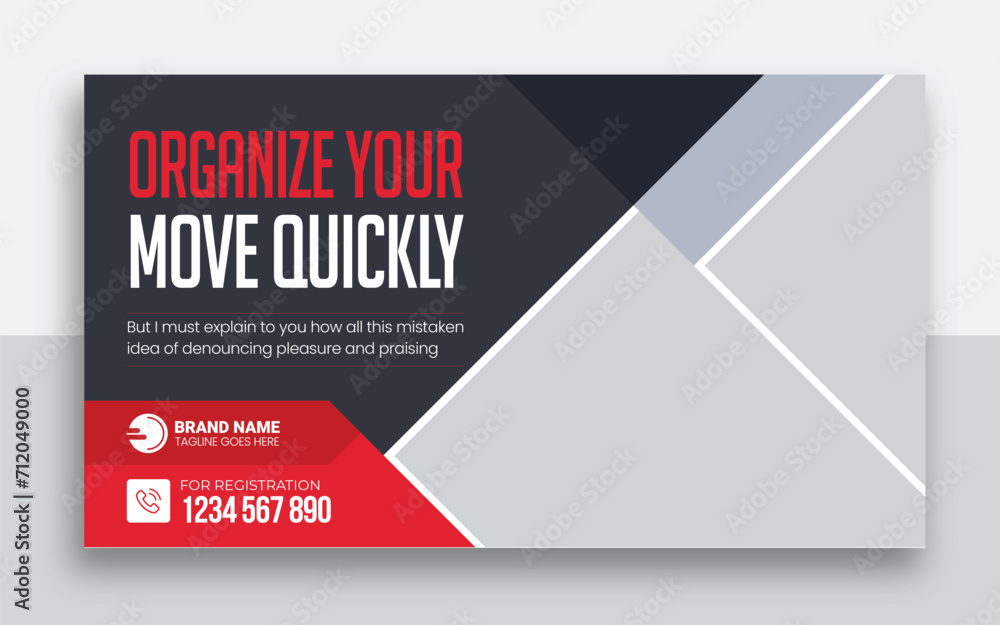 Wall mural moving service and delivery shipment youtube thumbnail and web banner template design