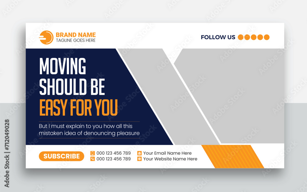 Wall mural moving service and delivery shipment youtube thumbnail and web banner template design