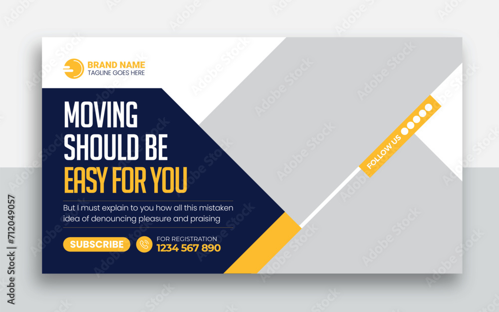 Wall mural moving service and delivery shipment youtube thumbnail and web banner template design