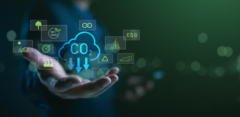 Concept of Reduce greenhouse gas emission for climate change and sustainable, ESG, save earth, educe global warming, Save energy, use renewable energy, protect the environment.