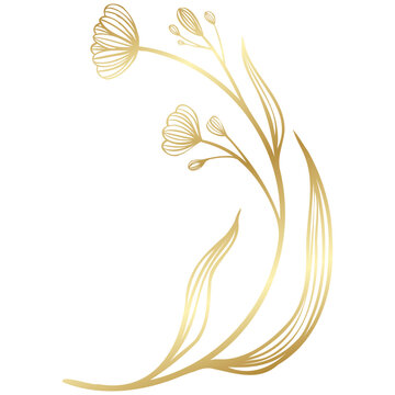hand drawn golden leaf branch