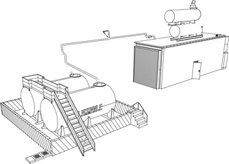 Vector sketch illustration of high voltage electric GENERATOR design with big cable