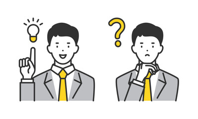 考える表情とアイデアが生まれる表情の男性ビジネスパーソン